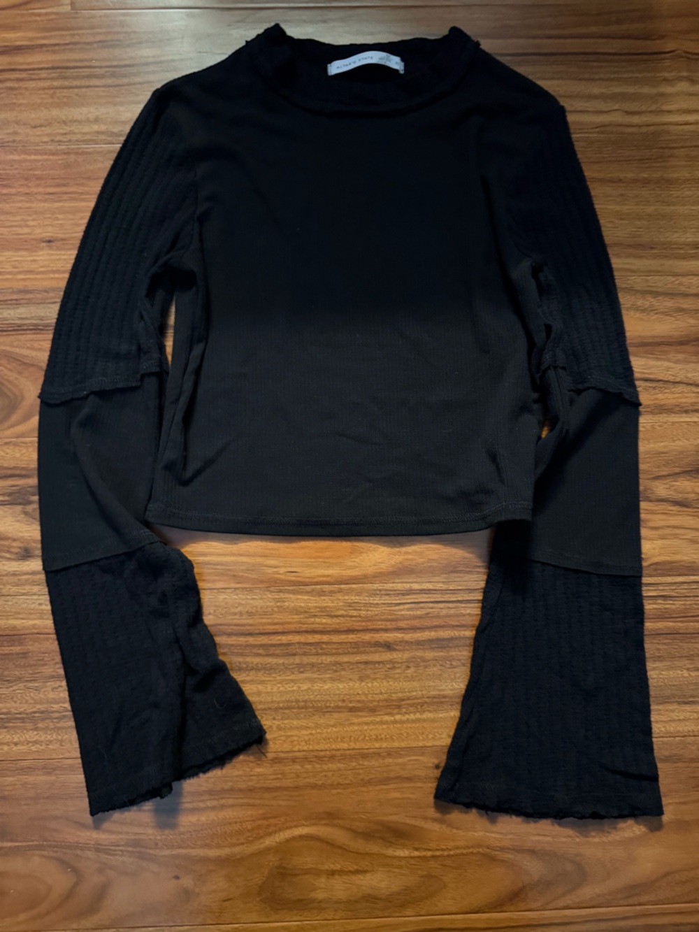 Altar'd State Black Ribbed Long-Sleeve Crewneck Sweater